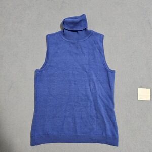 Chadwicks Blue 100% Merino Wool Sleeveless Turtleneck Sweater Vest M